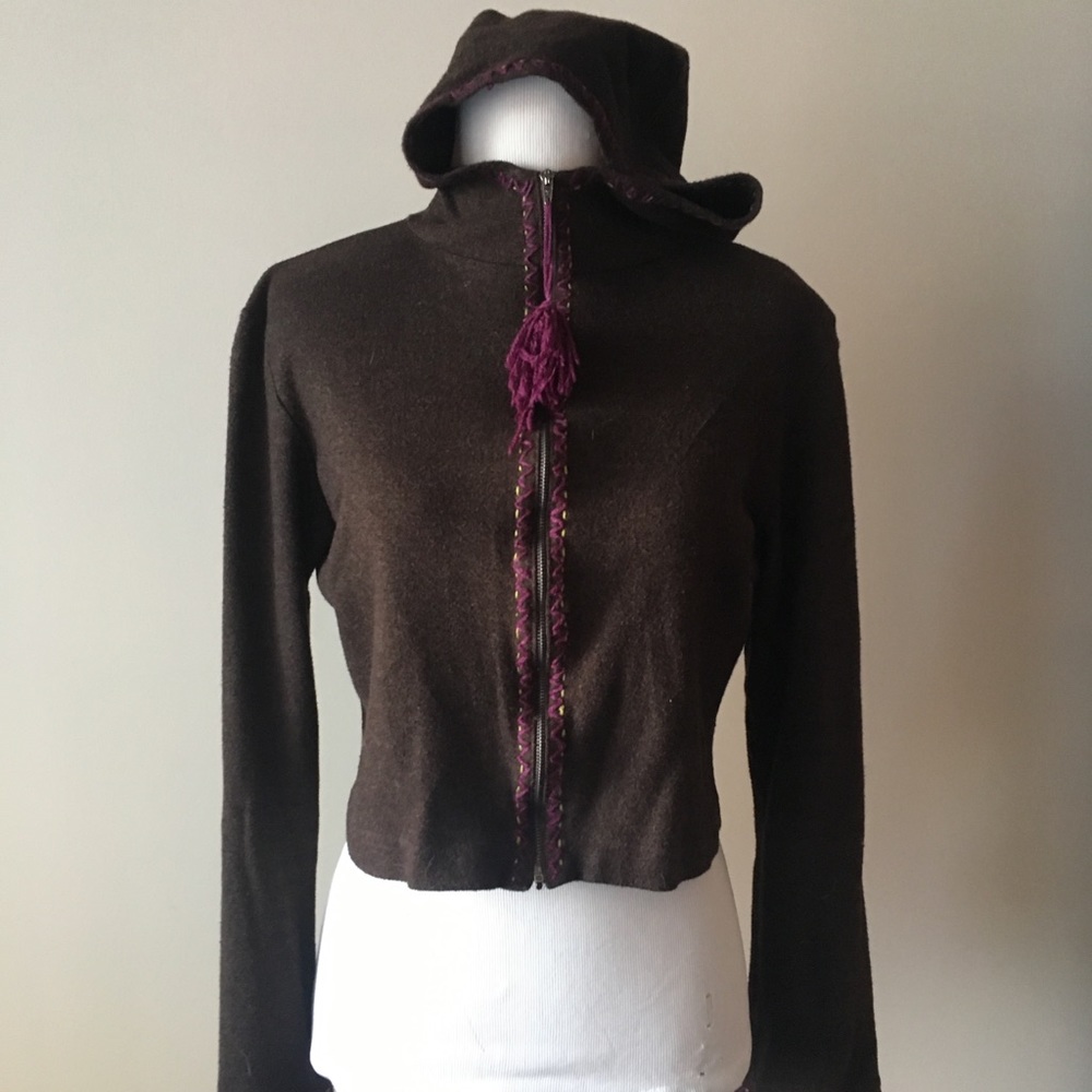 *Free People* zip up crop hoodie w purple stitch